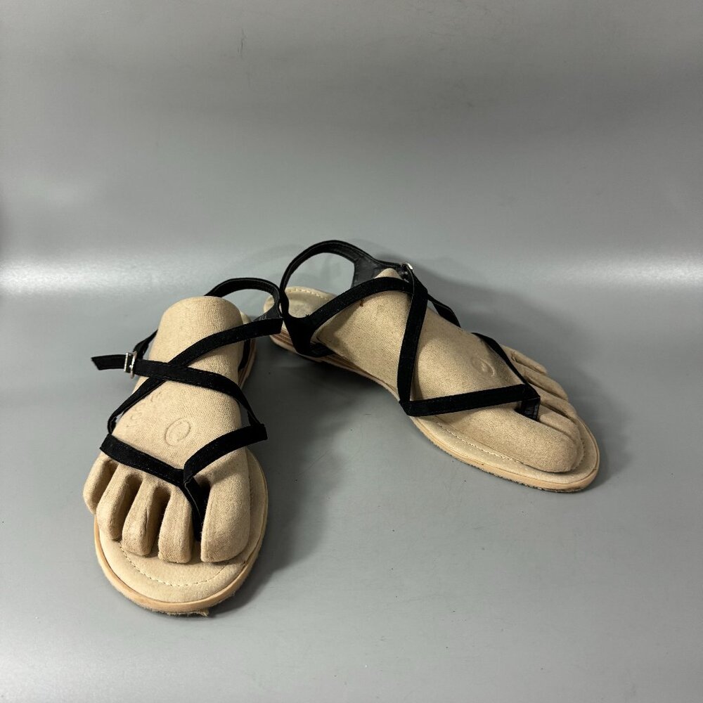 Comfort Fit by Atmosphere Black Leather Strappy Sandals, Size USA 9